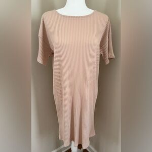 Eileen Fisher Light Pink Ribbed Stretchy Tencel Wide Neck Shirt Dress